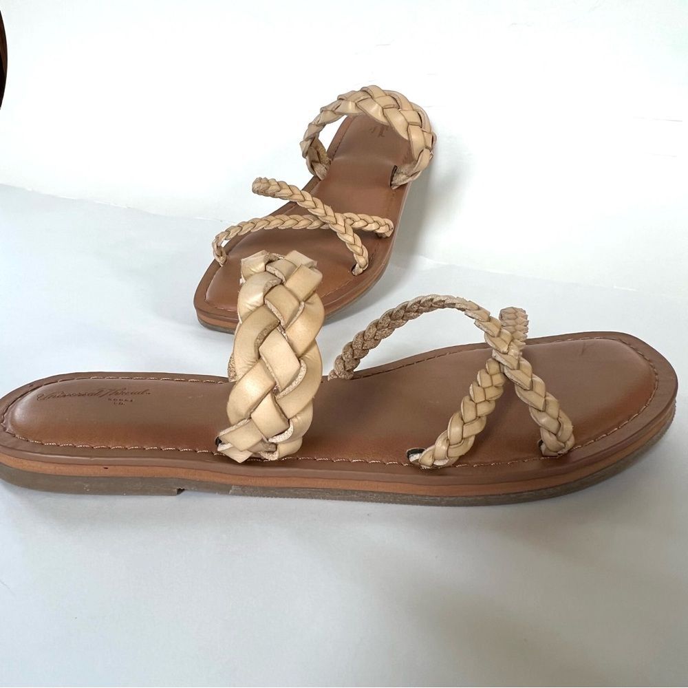 Universal Thread Hilda Braided Faux Leather Mushroom Tan Slide Sandals Size 8 - Picture 3 of 12